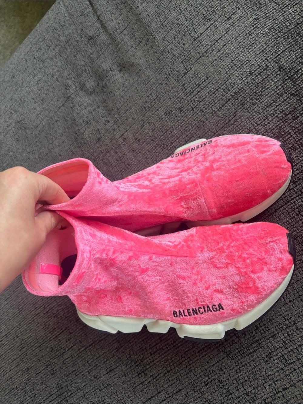 Balenciaga Hot Pink Velvet Speed Trainer Sneakers